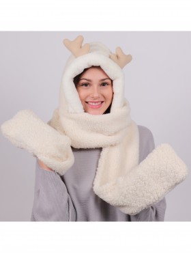 Plush Multi-functional Matching Set ( Scarf, Reindeer Hat & Mitts)