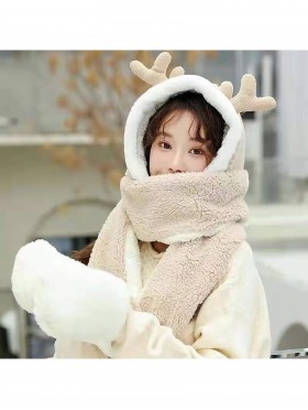 Plush Multi-functional Matching Set ( Scarf, Reindeer Hat & Mitts)