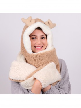 Plush Multi-functional Matching Set ( Scarf, Reindeer Hat & Mitts)