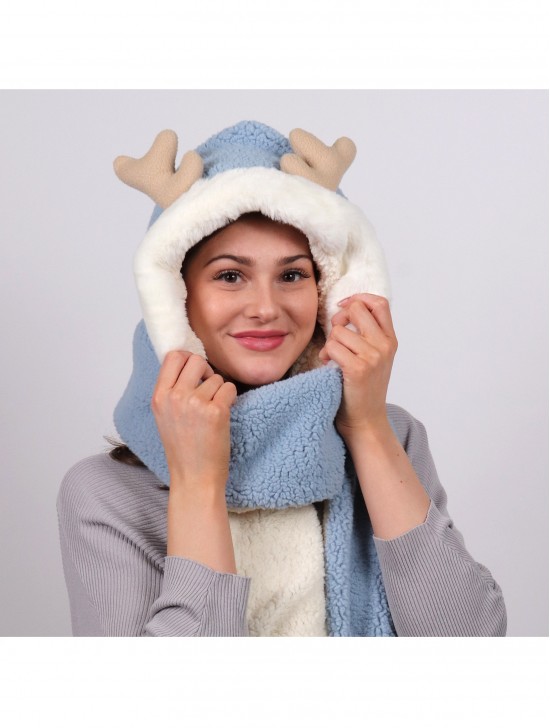 Plush Multi-functional Matching Set ( Scarf, Reindeer Hat & Mitts)