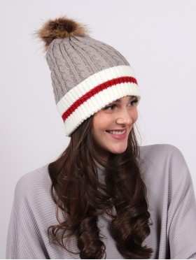 Cable Knitted Camp Hat W/ Pompom