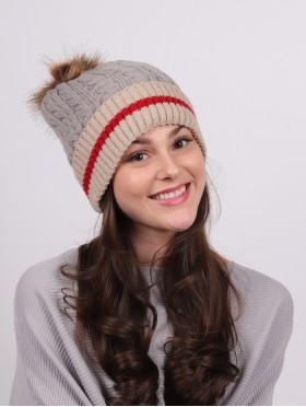 Cable Knitted Camp Hat W/ Pompom (Plush Inside)