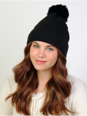  Soft Diamond Knitted Hat with Plush Pom Pom (Plush Inside)