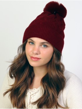 Diamond Cross Pattern Hat W/Pompom 