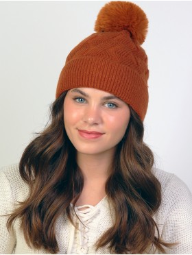  Soft Diamond Knitted Hat with Plush Pom Pom (Plush Inside)