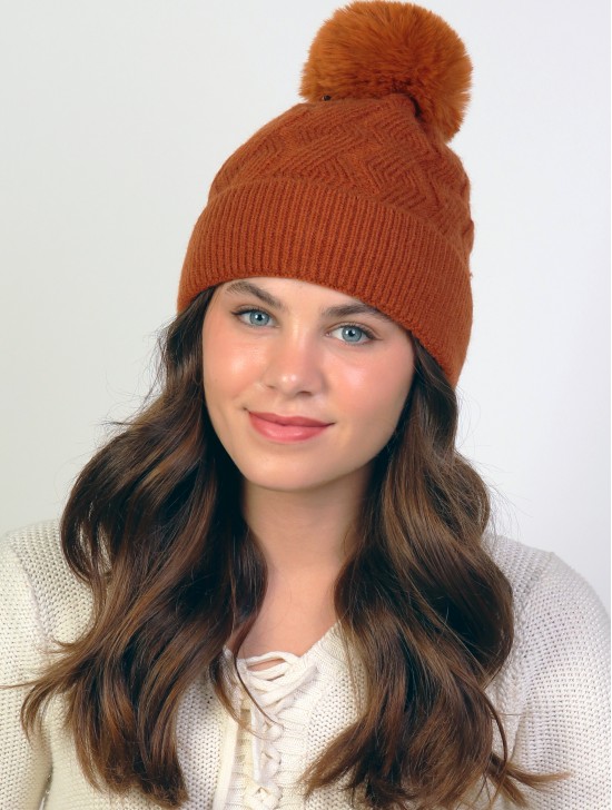  Soft Diamond Knitted Hat with Plush Pom Pom (Plush Inside)