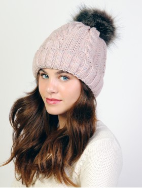 Cable Knitted Camp Hat W/ Pompom (Plush Inside)