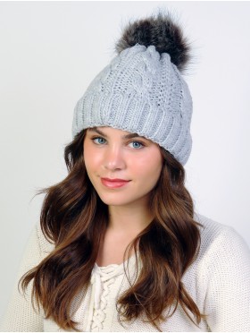 Cable Knitted Camp Hat W/ Pompom (Plush Inside)