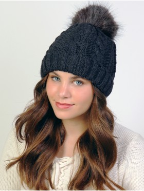 Cable Knitted Camp Hat W/ Pompom (Plush Inside)