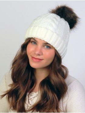 Cable Knitted Camp Hat W/ Pompom (Plush Inside)