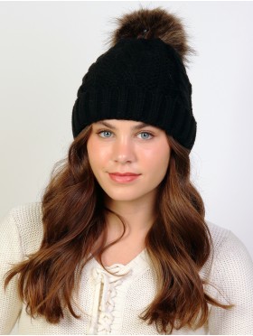 Cable Knitted Camp Hat W/ Pompom (Plush Inside)