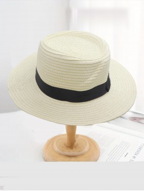 Wide Brim Summer Hat W/ Black Trim