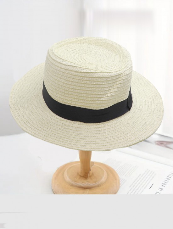 Wide Brim Summer Hat W/ Black Trim