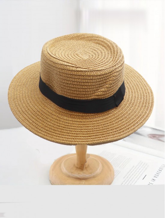 Wide Brim Summer Hat W/ Black Trim