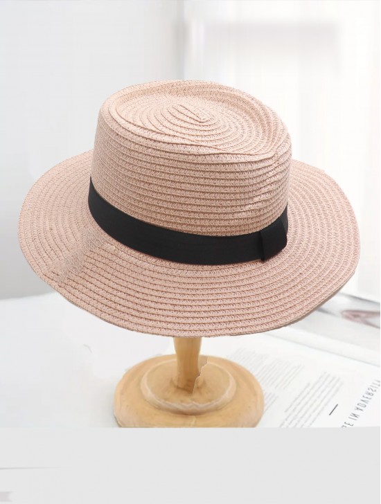 Wide Brim Summer Hat W/ Black Trim