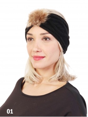 Knitted Headband W/ Fur Pom Pom