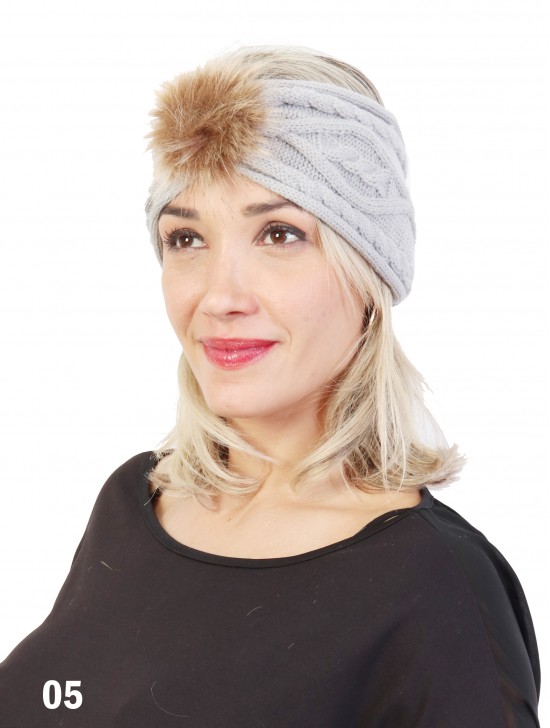 Knitted Headband W/ Fur Pom Pom