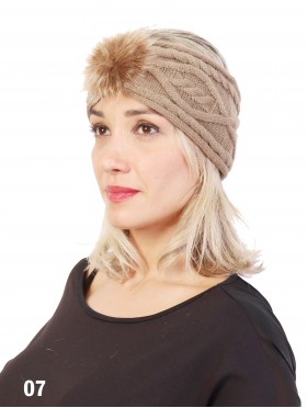 Knitted Headband W/ Fur Pom Pom