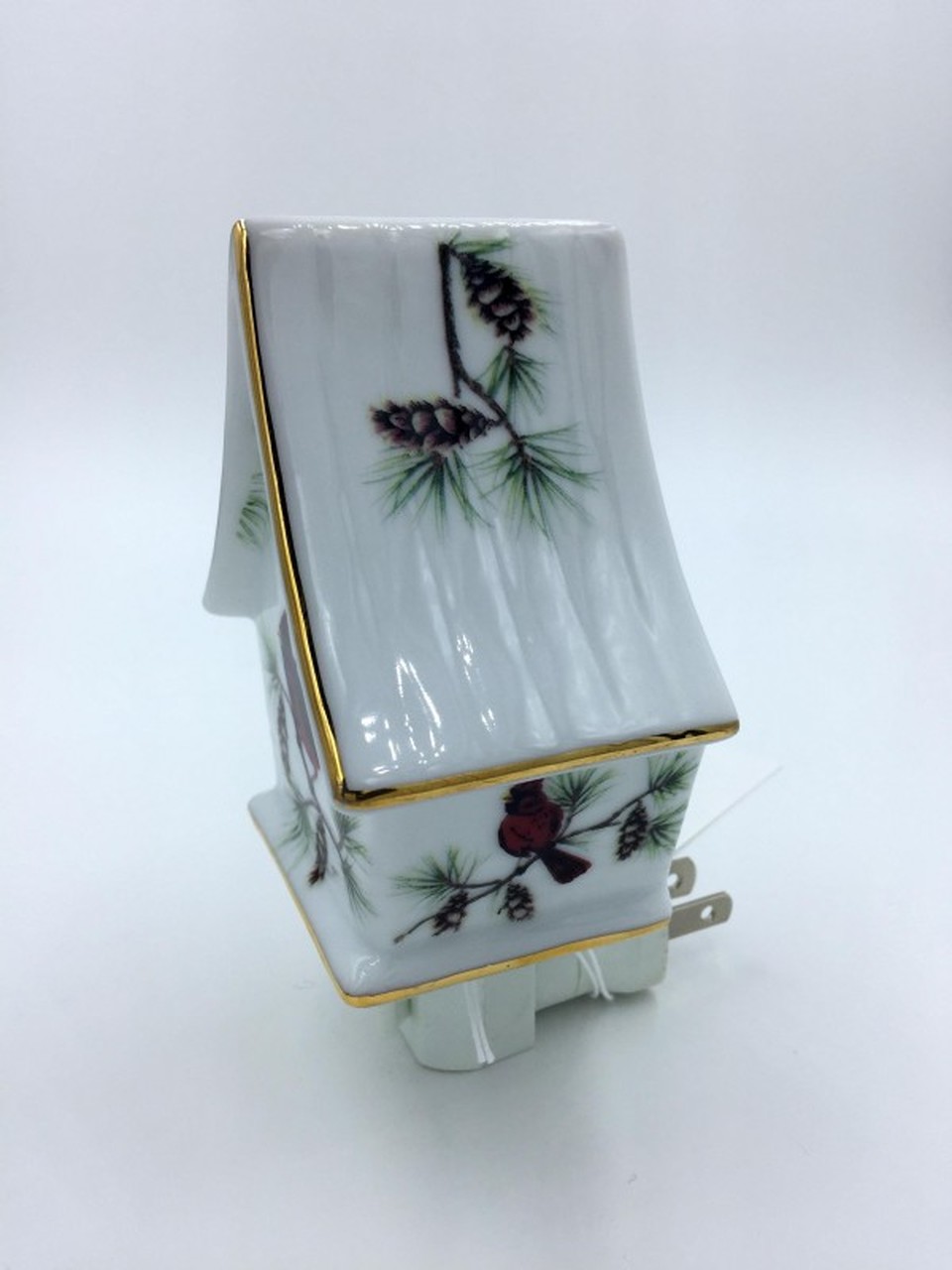Porcelain Cardinal On Birdhouse Night Light With Gift Box