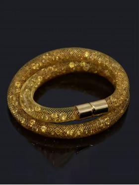 Crystal Filled Tube Mesh Magnetic Bracelet