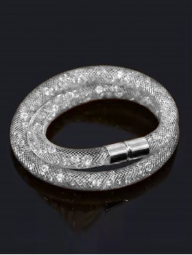 Crystal Filled Tube Mesh Magnetic Bracelet