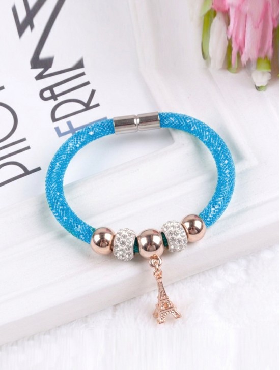 Crystal Filled Tube Mesh Magnetic Bracelet 