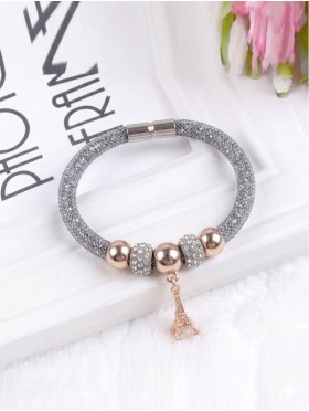 Crystal Filled Tube Mesh Magnetic Bracelet 