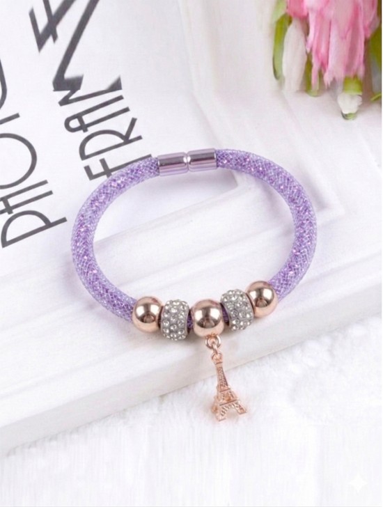 Crystal Filled Tube Mesh Magnetic Bracelet 