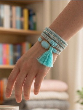 Multi Gem Wrap Magnetic Bracelet W/ Tassels