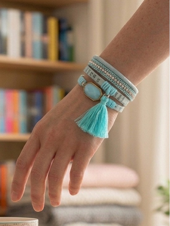 Multi Gem Wrap Magnetic Bracelet W/ Tassels