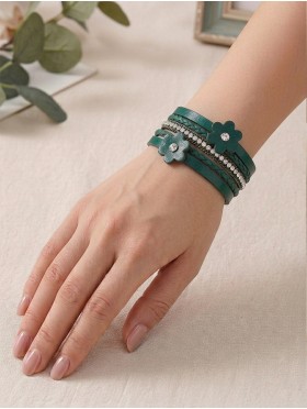 Rhinestone Wrap Magnetic Bracelet W/ Flower Charms