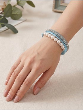 Rhinestone Wrap Magnetic Bracelet W/ Pearl