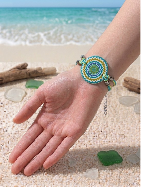Fashion Circular Chevron Design Print Shell Bracelet