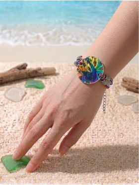 Fashion Peacock Print Shell Bracelet