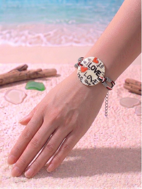 Fashion "Love, Laugh, Joy" Print Shell Bracelet