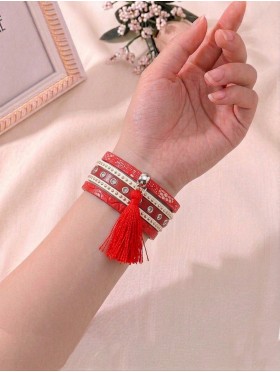 Rhinestone Wrap Magnetic Bracelet W/ Tassel