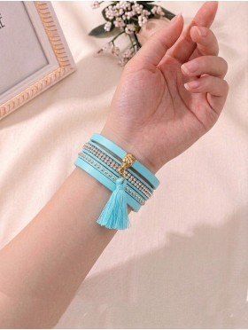 Rhinestone Wrap Magnetic Bracelet W/ Tassel