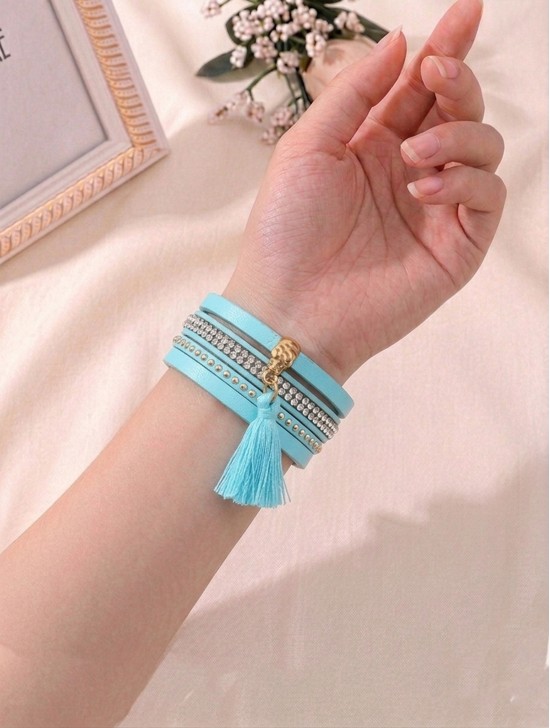 Rhinestone Wrap Magnetic Bracelet W/ Tassel