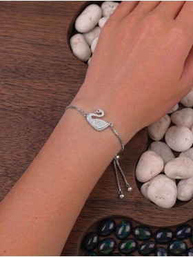Adjustable Rhinestone Stretch Bracelet W/ Swan Pendant 
