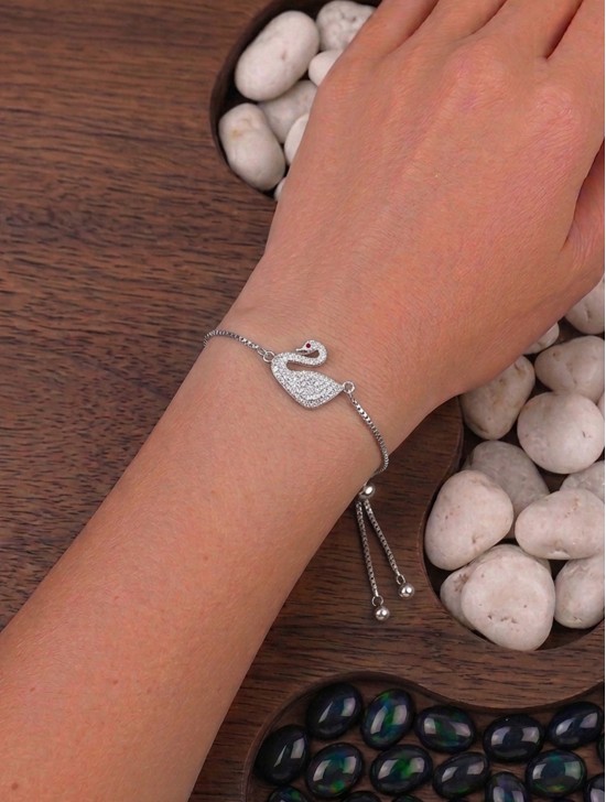 Adjustable Rhinestone Stretch Bracelet W/ Swan Pendant Adjustable Rhinestone Stretch Bracelet W/ Swan Pendant