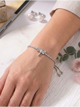 Adjustable Rhinestone Stretch Bracelet W/ Dragonfly 