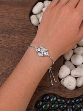 Adjustable Rhinestone Stretch Bracelet W/ Owl 