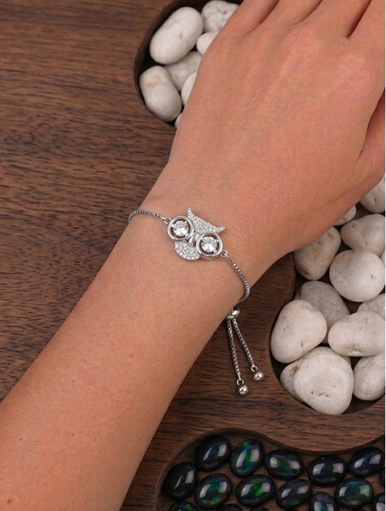 Adjustable Rhinestone Stretch Bracelet W/ Owl Adjustable Rhinestone Stretch Bracelet W/ Owl