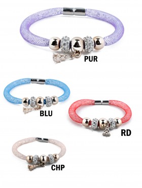 Crystal Filled Tube Mesh Magnetic Bracelet 