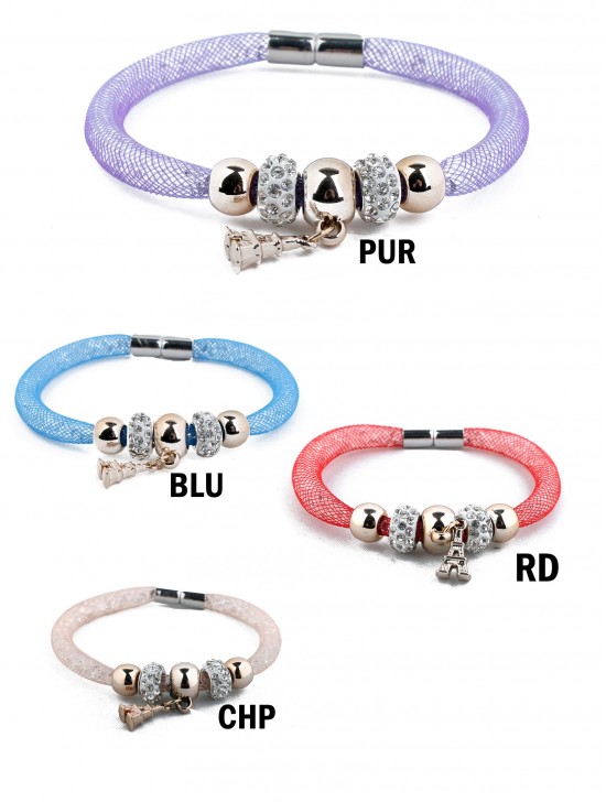 Crystal Filled Tube Mesh Magnetic Bracelet 