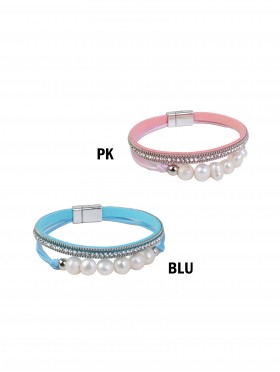 Rhinestone Wrap Magnetic Bracelet W/ Pearl