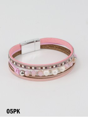 Rhinestone Magnetic Wrap Bracelet w Pearl Beads