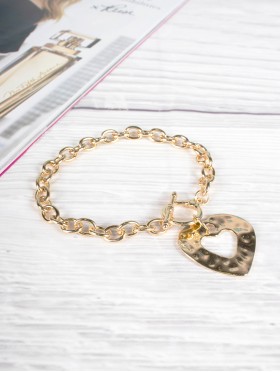 "I Love You" Heart Pendant Link Bracelet