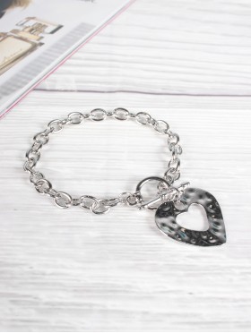 "I Love You" Heart Pendant Link Bracelet