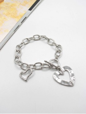"I Love You" Double Heart Pendant Link Bracelet. 